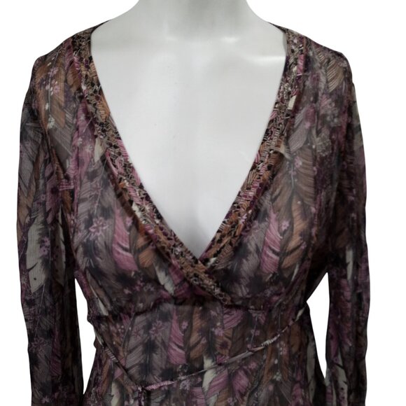 Ellie Tahari 100% Silk Dorthy Empire Waist Sheer V-Neck Blouse Size M? Feather - Picture 2 of 12